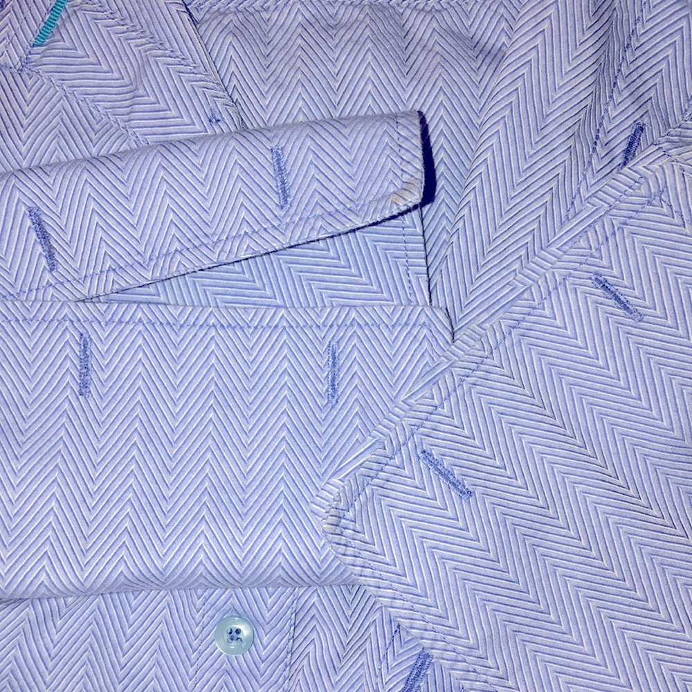 Marc Ecko Blue Herringbone Button Down Shirt Large - image 7
